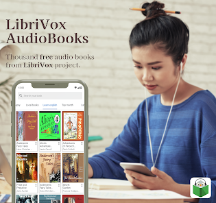 Antarmuka pemutar audio LibriVox bersanding dengan naskah teks bacaan sukarelawan dunia.