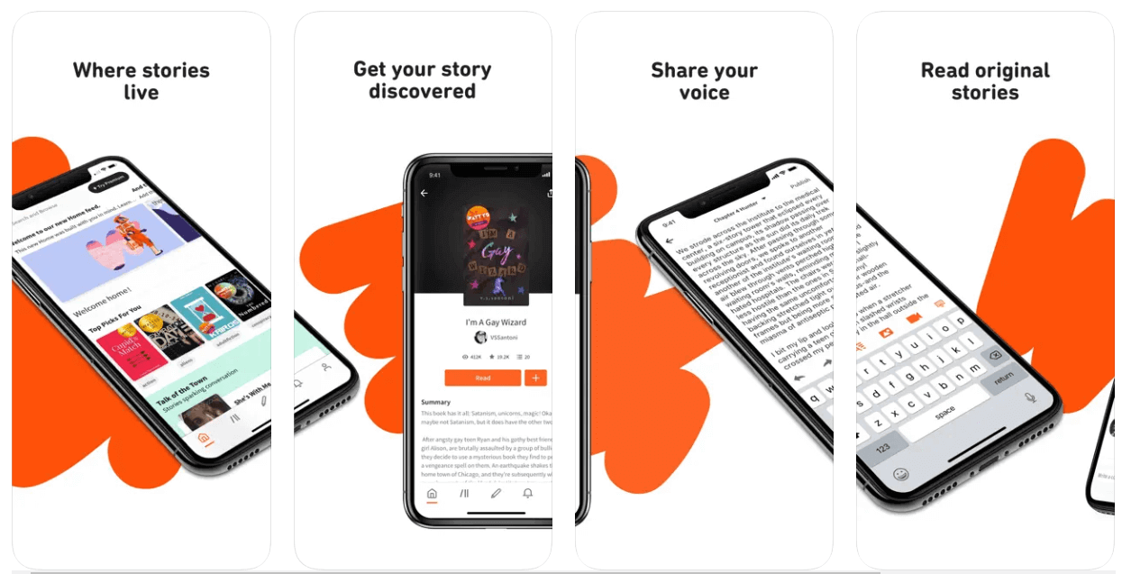 Tampilan feeds Wattpad pada tab cerita bertanda 'Free to Read' dari penulis komunitas.