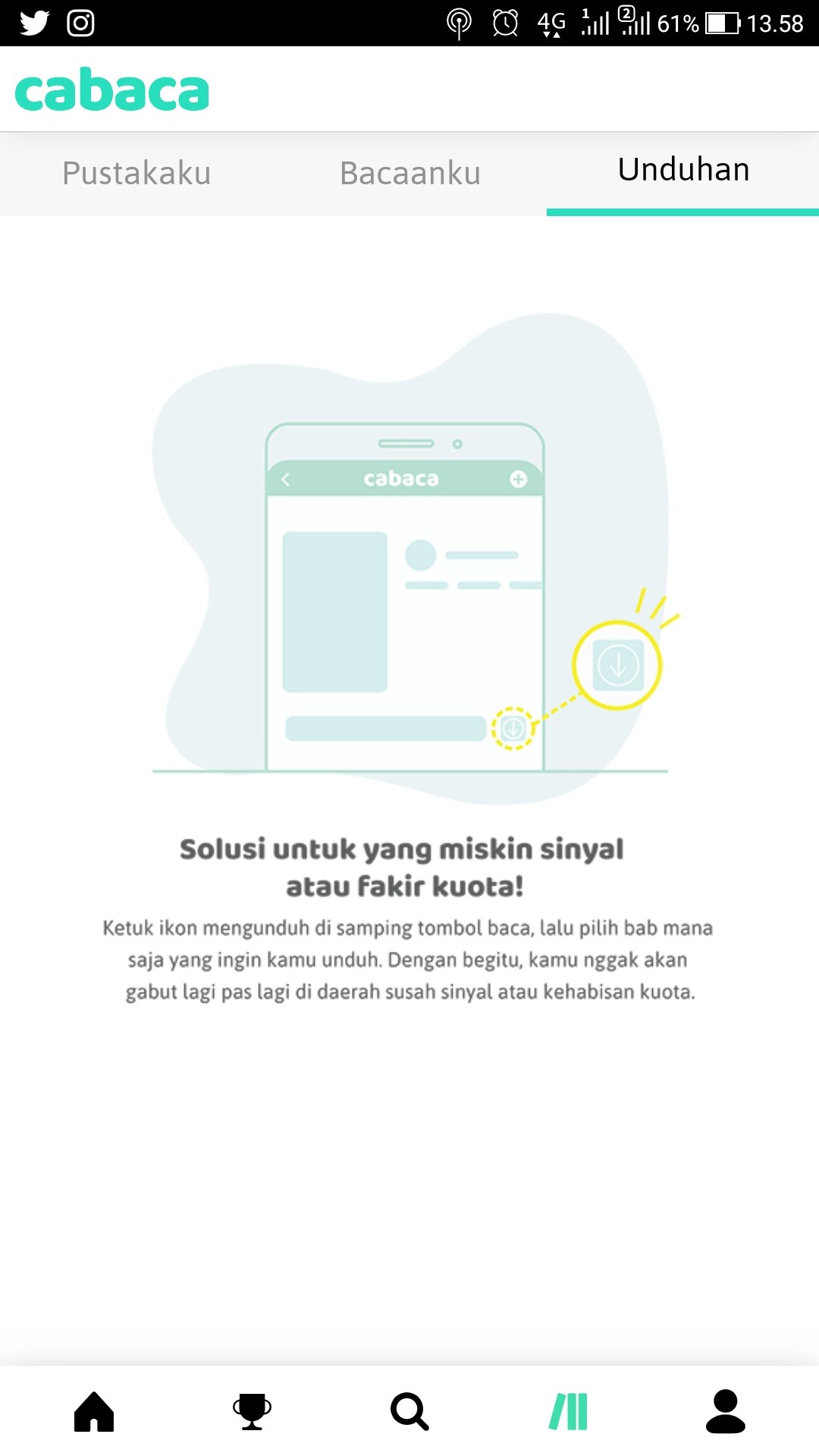 Tangkapan layar antarmuka aplikasi Cabaca dan NovelToon dengan sistem misi harian pembaca.